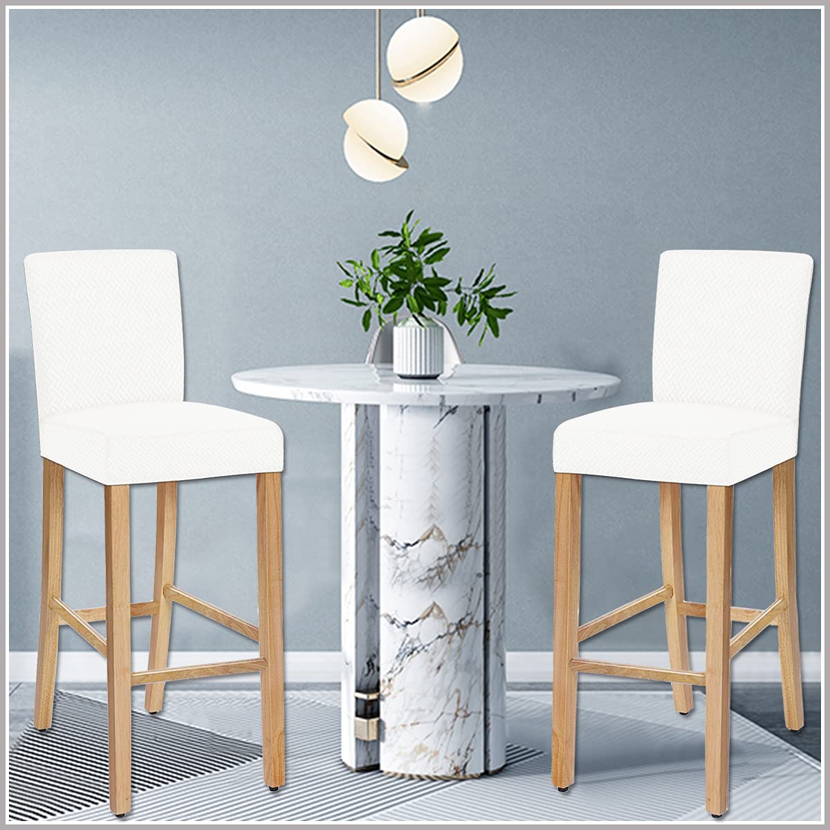 Stretch Waterproof Jacquard Bar Stool Covers - Set of 2, Removable Washable Dining Chair Slipcovers for Short Rotating Chairs (White) | Perfect for Home Bars, Kitchen Islands & Restaurant Seating