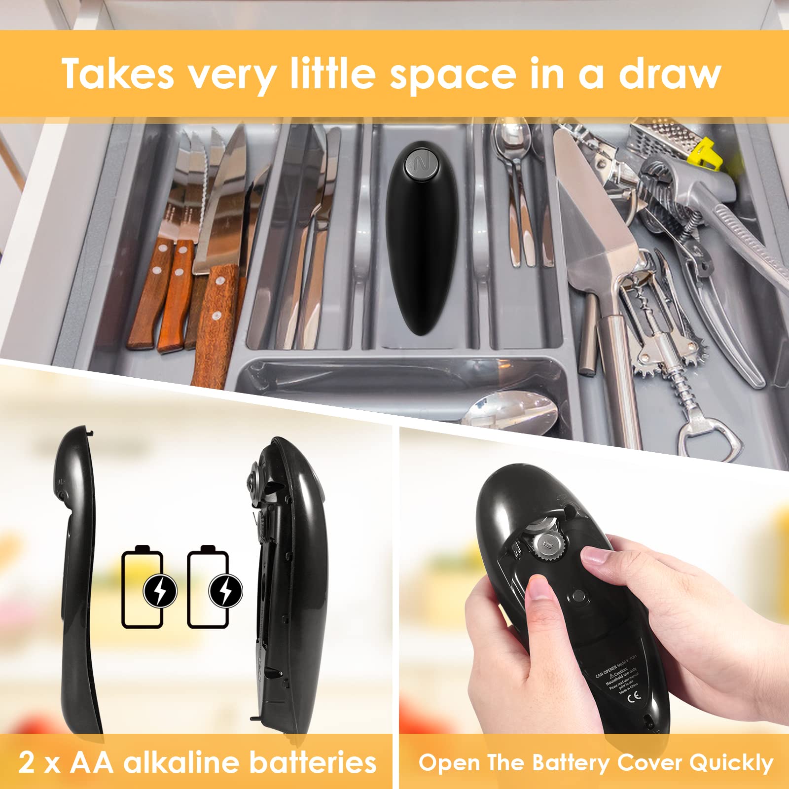 Automatic Electric Can Opener for Kitchen - Hands-Free Smooth Edge Opener for Seniors & Arthritis Users, Small Black (Model 066) - Perfect for Easy Food Prep & Elderly Assistance