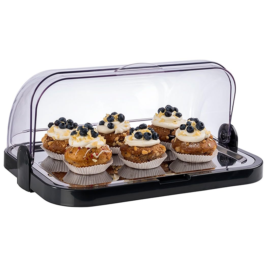 Premium Double-Sided Buffet Showcase with Transparent Roll-Top Hood | Includes Bowl, Stainless Steel Tray & 2 Cooling Batteries | German-Made for Restaurants, Catering & Food Display