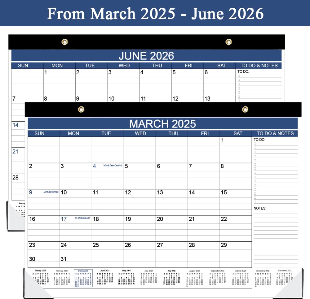 2025-2026 Desk Calendar (March 2025 - June 2026) with To-Do List | 16 Monthly Pages | 17