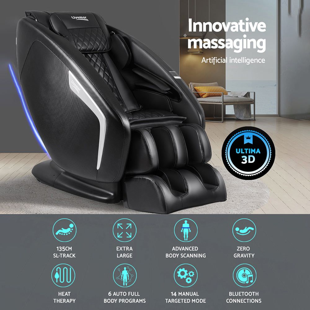 Livemor 3D Massage Chair with Electric Recliner - Full Body Shiatsu Massager for Home & Office Relaxation - Perfect for Stress Relief, Back Pain, and Muscle Recovery