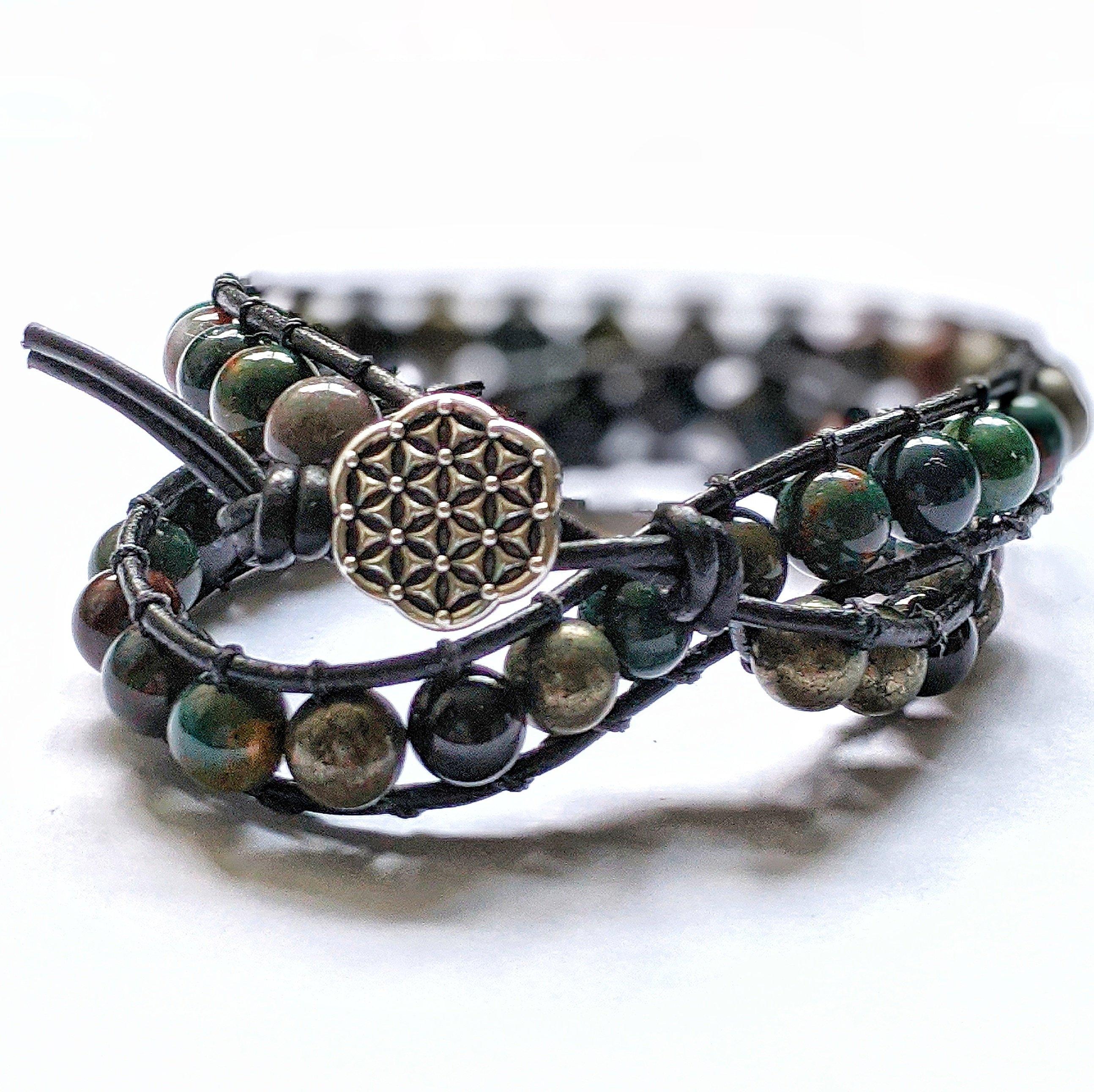 Natural Bloodstone and Pyrite Wrap Bracelet for Women - Healing Crystal Jewelry for Protection & Energy - Perfect for Yoga, Meditation & Spiritual Gifts