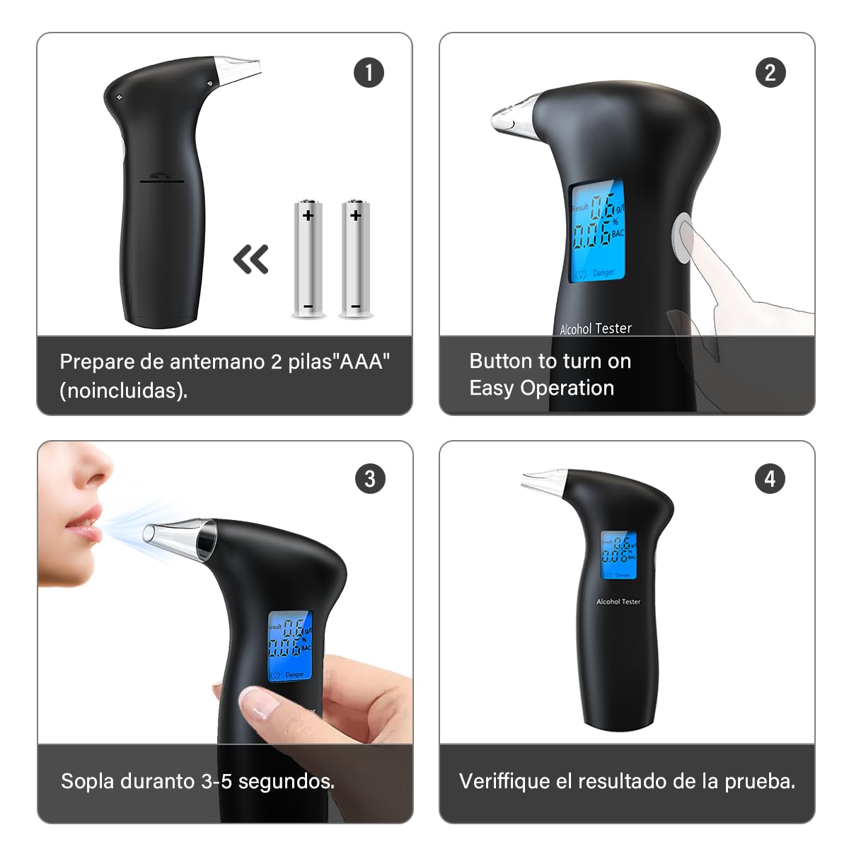 Portable Alcohol Breathalyzer Tester with LCD Display & Reusable Mouthpieces - Personal & Professional Use - Accurate BAC Detection for Home, Office, Parties & Road Safety - Black