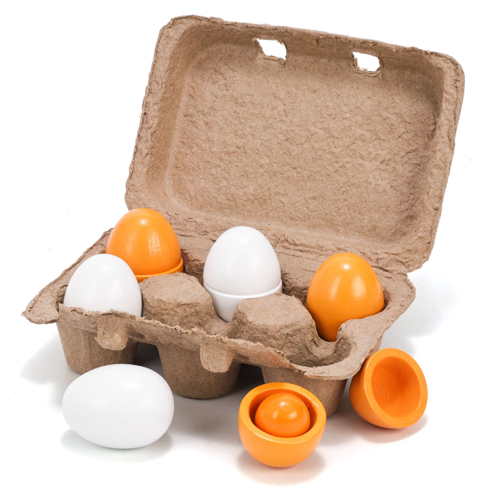 HANSGO 6PCS Wooden Easter Eggs - Pretend Play Food Toys for Kids, Montessori Learning Toys for Toddlers, Perfect for Easter Basket Fillers, Play Kitchen Accessories & Early Childhood Development