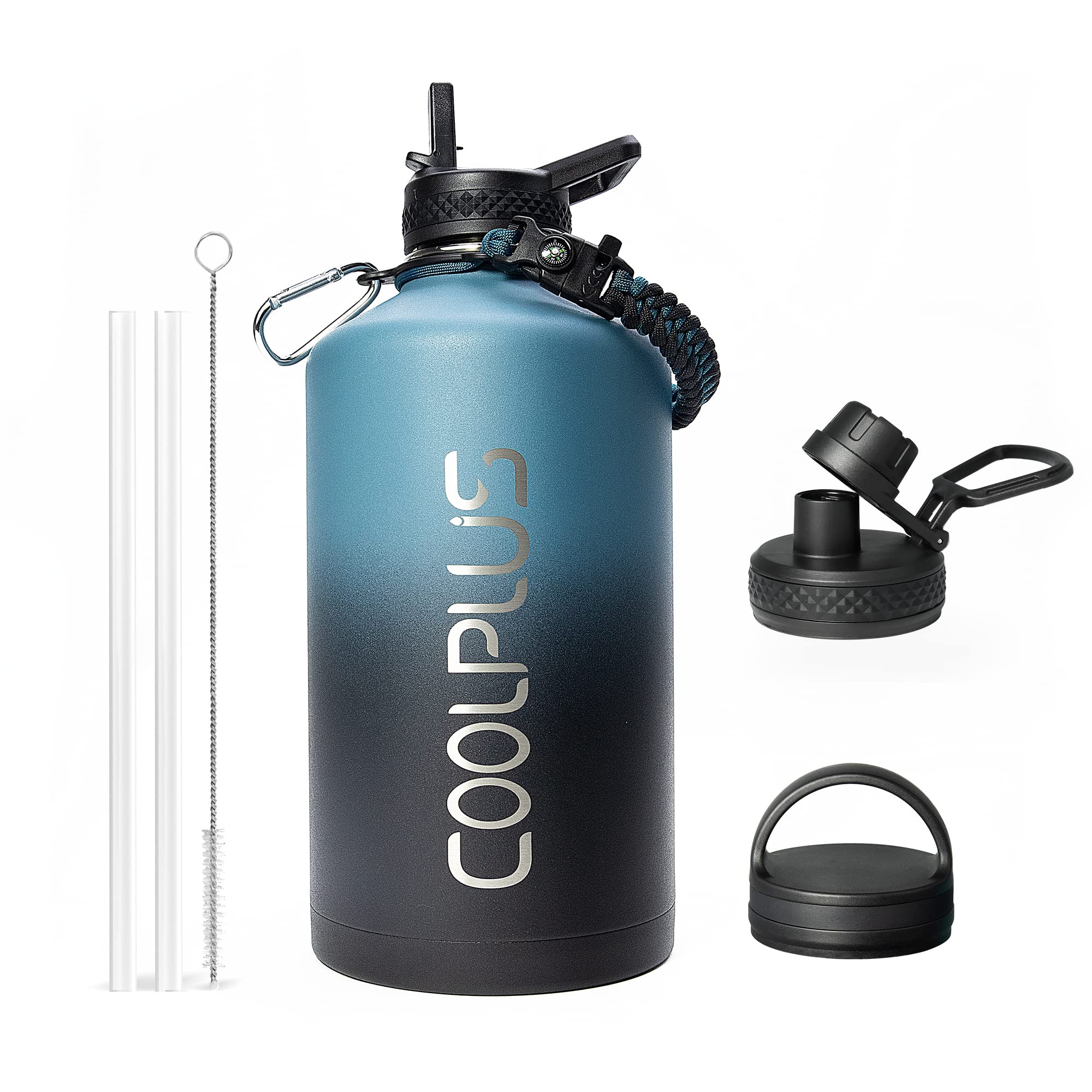 128 oz & 64 oz Insulated Water Bottles with Paracord Handle - Twilight Blue & Indigo Crush | Leakproof Stainless Steel Gallon Water Bottle for Gym, Hiking, Camping & Outdoor Activities