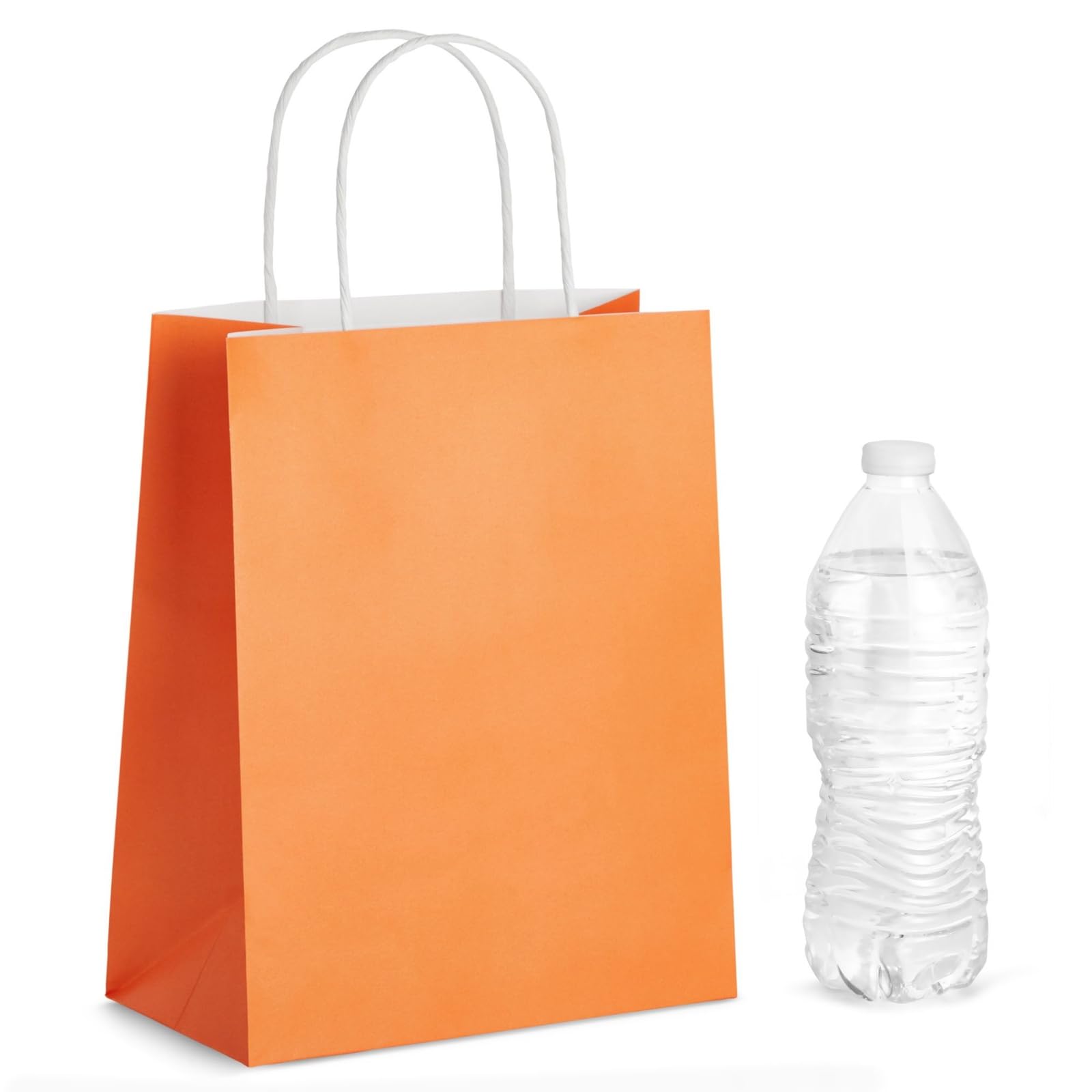 BLUE PANDA 25-Pack Orange Gift Bags with Handles - Medium Size 8x3.9x10 Inch Kraft Paper Bags for Birthday Party Favors, Wedding Favors, Retail Packaging & Holiday Gifts - Perfect for Candy, Small Toys & Party Supplies