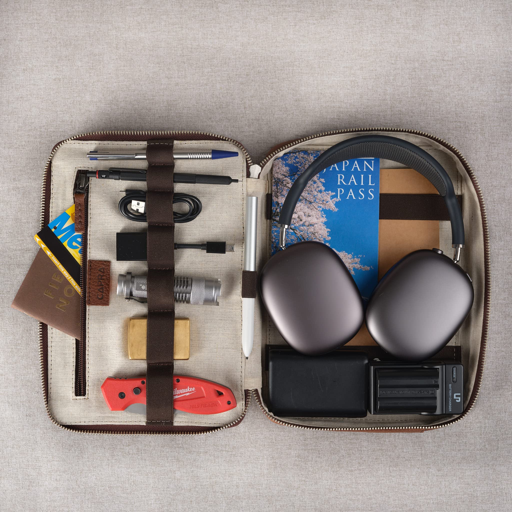 Men's Travel Tech Organizer - Brown Leather iPad Case & Electronics Accessory Storage Pouch | Perfect Gadget Bag for Business Trips, Commuting & Digital Nomads | Great Gift for Tech-Savvy Men