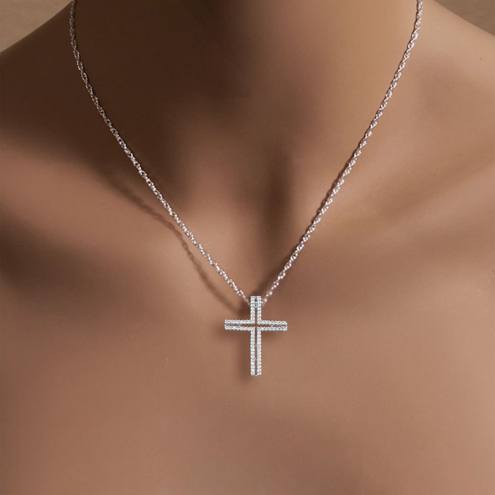 14K White Gold Diamond Cross Pendant 0.32cttw - Elegant Religious Jewelry for Women, Perfect for Baptism, Confirmation & Everyday Wear
