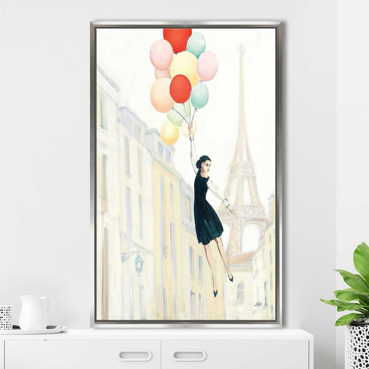 Aloft In Paris II Canvas Wall Art - Floating Frame Print for Living Room & Bedroom Decor - Modern Home & Office Wall Decor