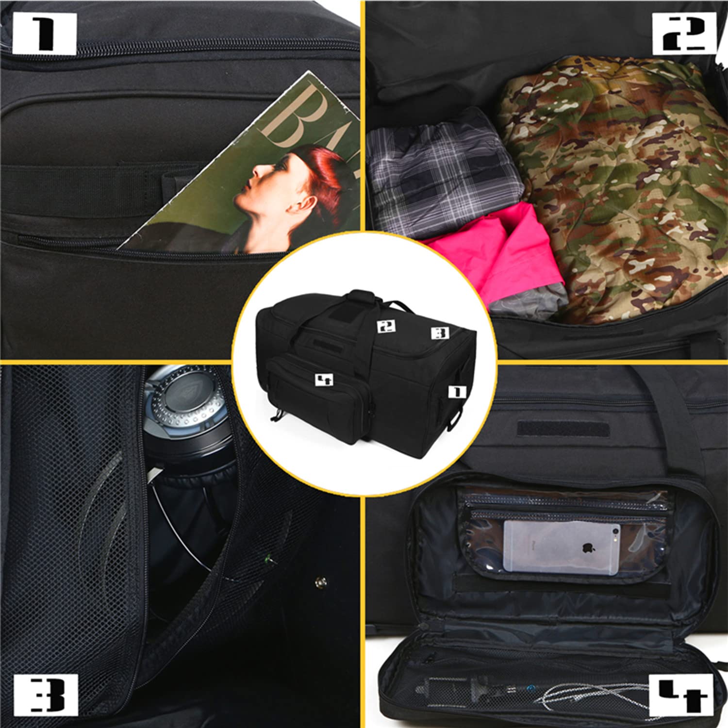 Military Duffle Bag with Wheels - Heavy Duty Deployment Gear Bag, Large Tactical Travel Duffel (Black) | Perfect for Army Deployment, Camping, Gym & Air Travel