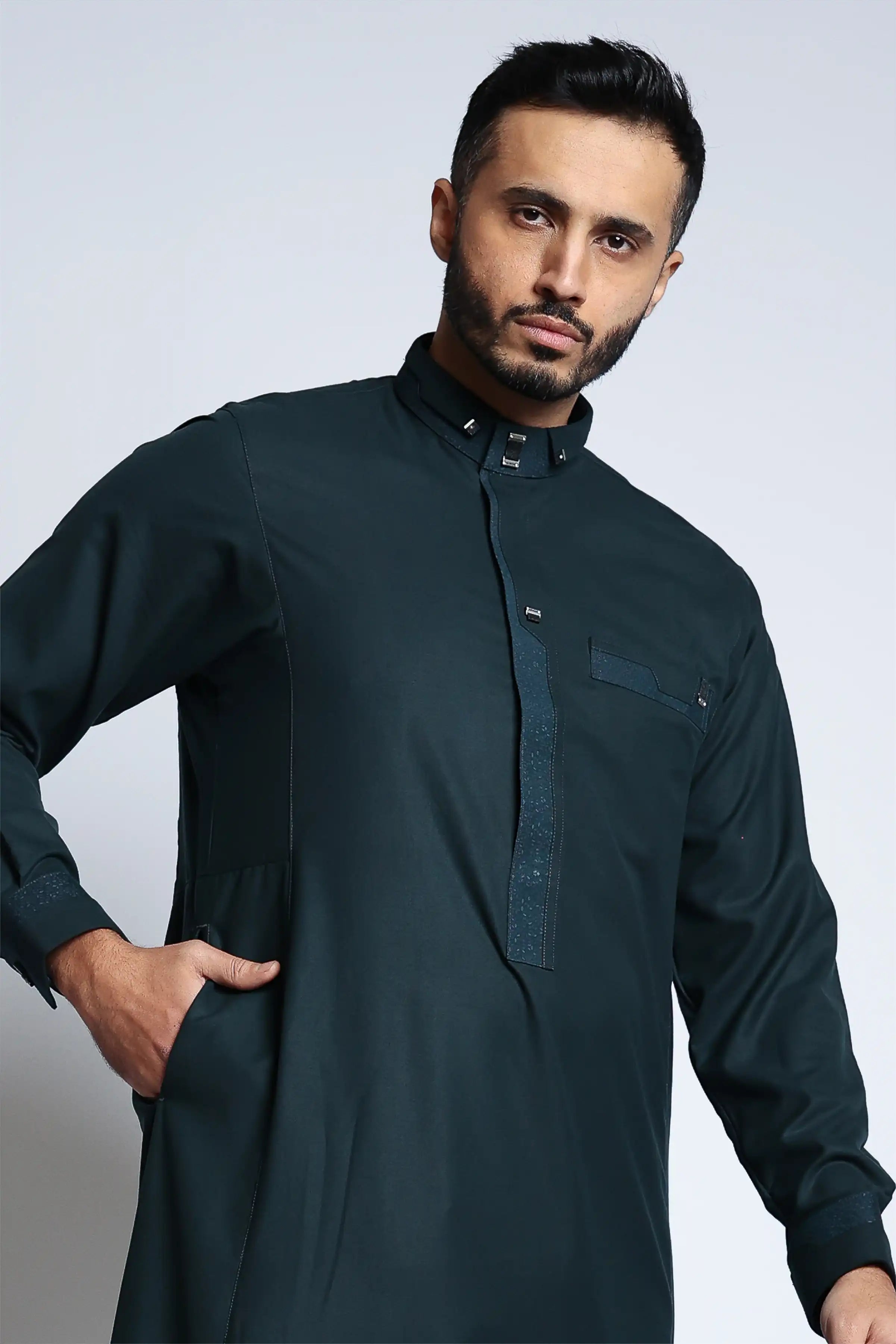 J140 C2 Green Vogue Thobe for Men - Stylish Islamic Robe for Eid, Prayer & Special Occasions