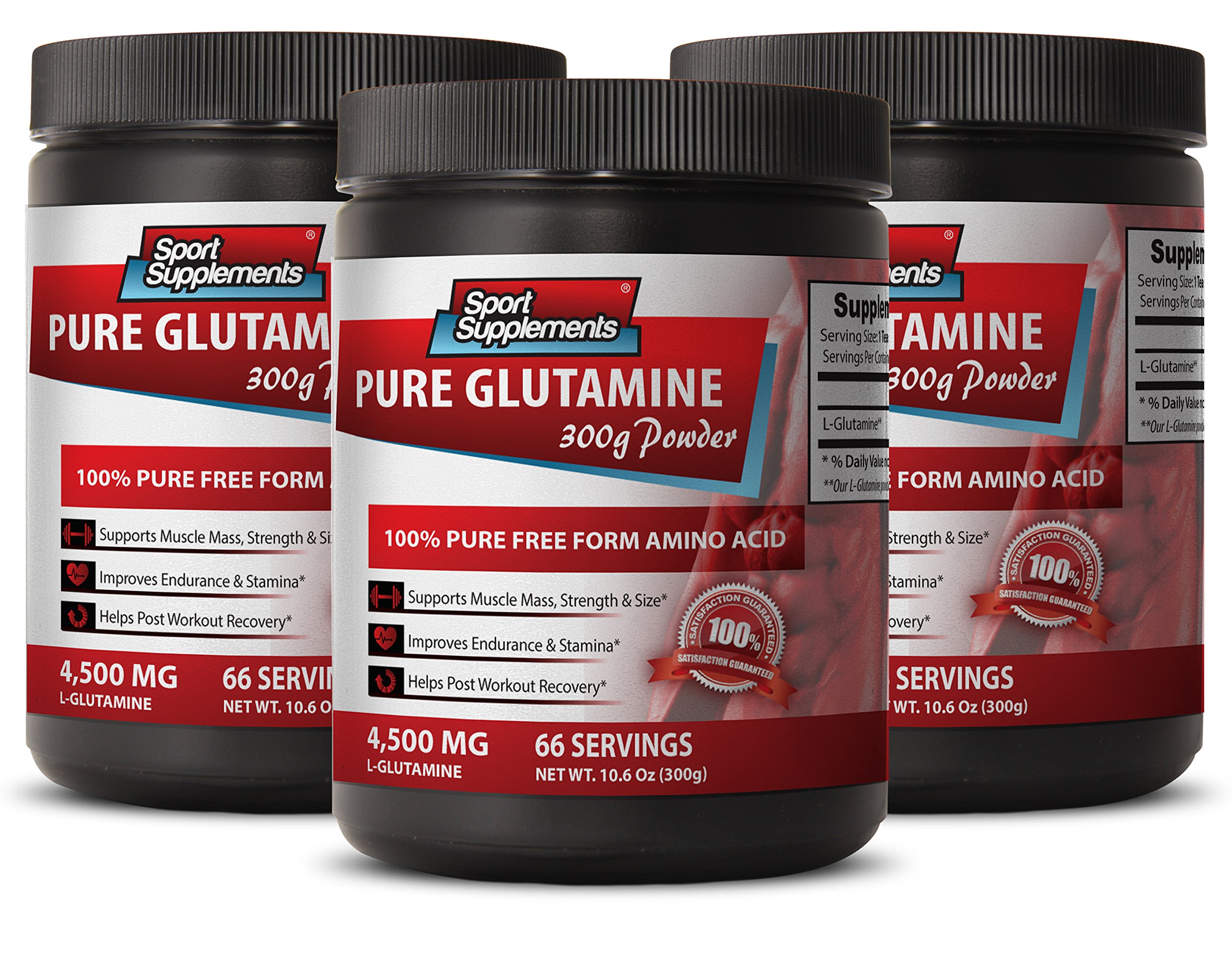 Premium L-Glutamine Powder 300g - Immune System Support & Muscle Recovery Supplement - 3 Bottles - Ideal for Athletes, Fitness Enthusiasts & Post-Workout Recovery
