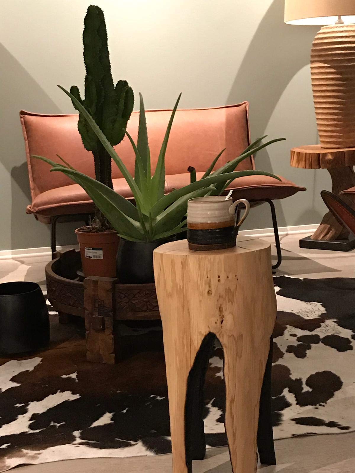 Rustic Ski Lodge Nightstand - Handcrafted Barn Wood Stump Table with Round Top for Bedroom, Cabin & Farmhouse Decor
