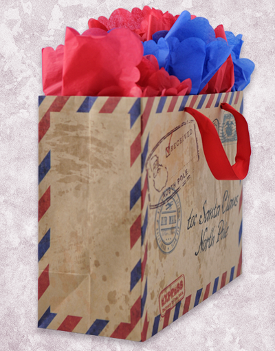 Santa Gift Bags - Christmas Present Packaging for Holiday Parties, Classroom Exchanges & Stocking Stuffers | Festive Airmail Design