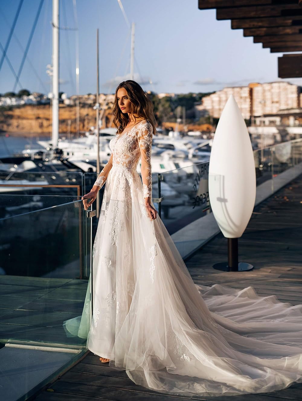 Clothfun Women's Lace Mermaid Beach Wedding Dress 2024 - Long Sleeve Bridal Gown for Bride | Perfect for Beach Weddings, Destination Ceremonies & Romantic Photos
