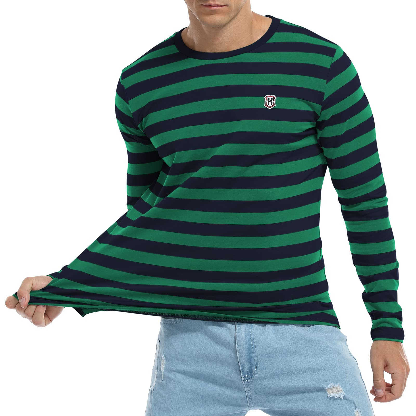 KESIHAN Men's Casual Striped Long Sleeve Crewneck T-Shirt - Comfortable Basic Work Tee for Daily Wear & Office Outfits