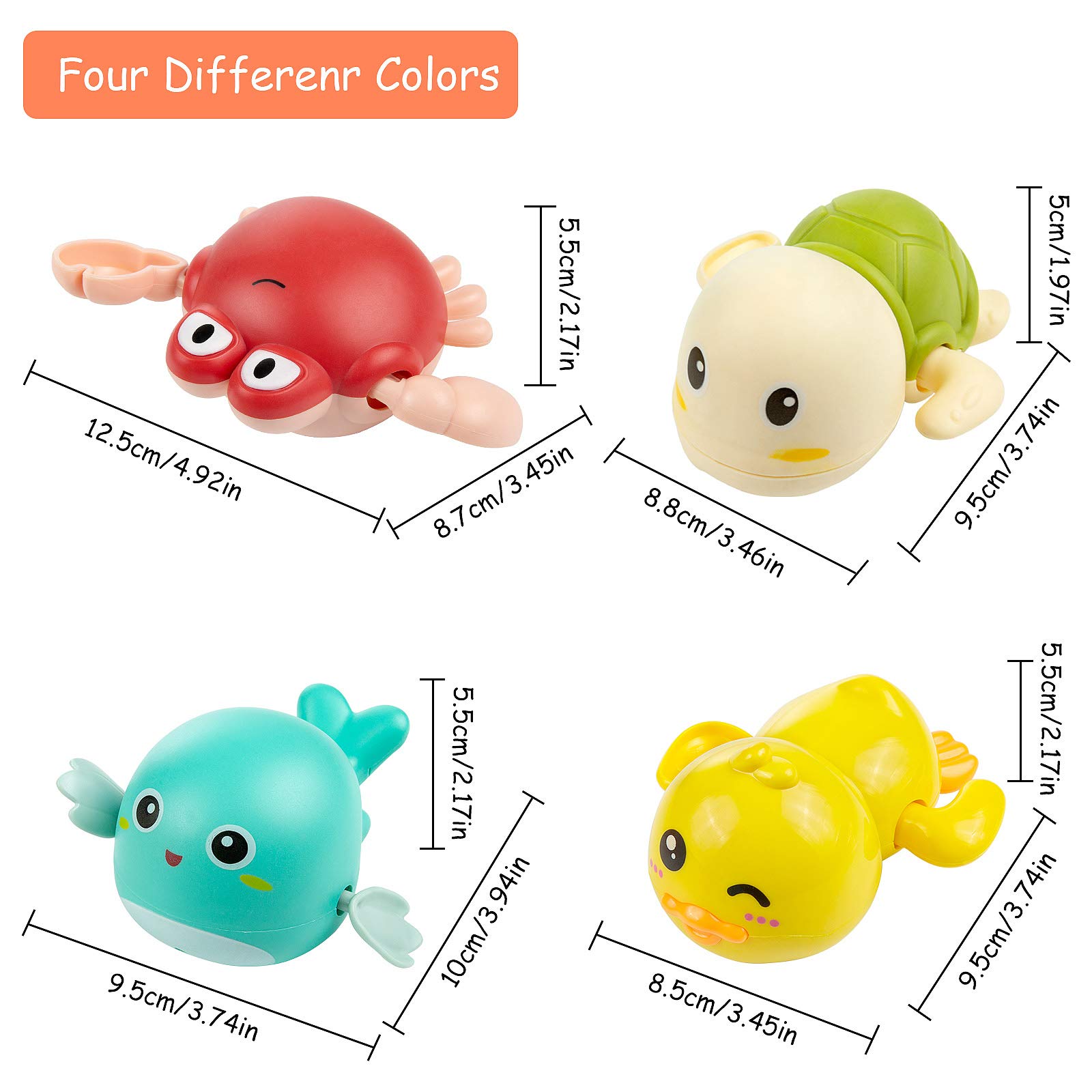 Glovios 4-Piece Baby Bath Toys Set - Cute Animal Shaped Floating Toys for Infants & Toddlers - Fun Bathtime Learning Play for Sensory Development & Water Play