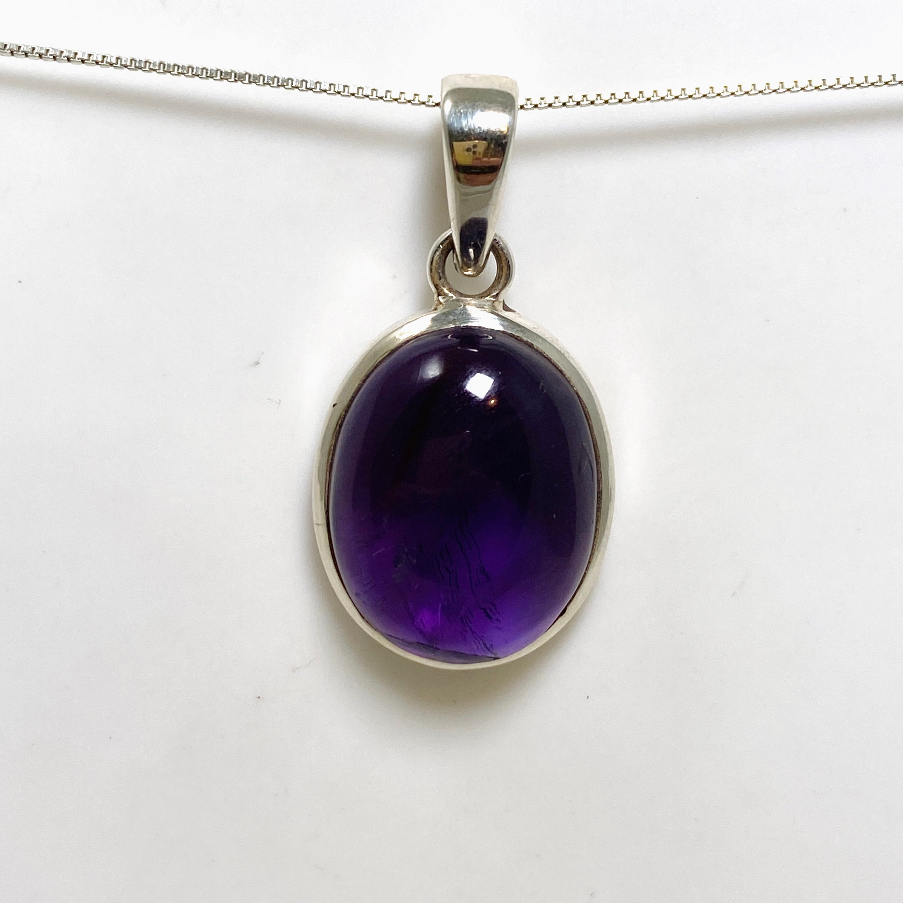 Natural Amethyst Oval Cabochon Pendant Necklace - 925 Sterling Silver Jewelry for Women - Perfect for Gifts, Meditation & Spiritual Healing