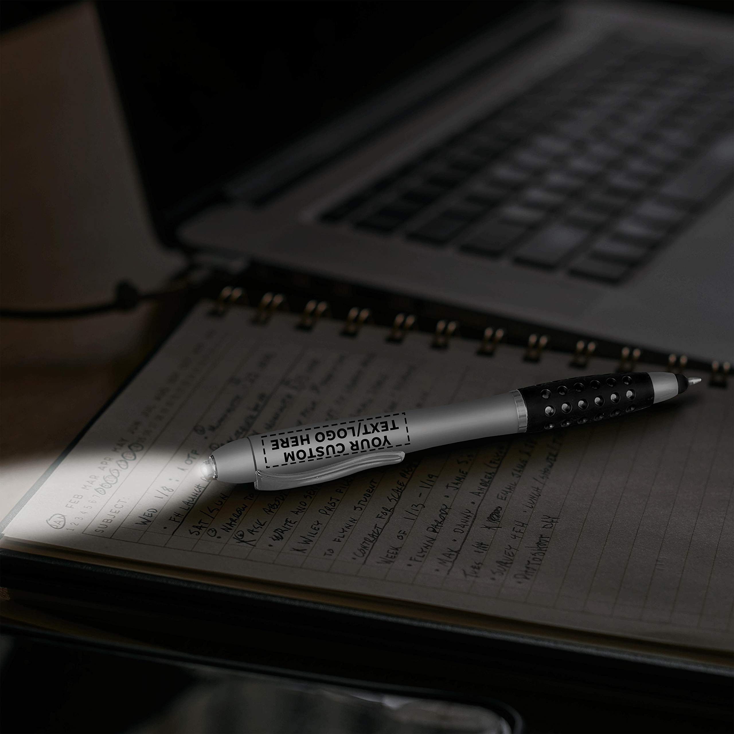 Customizable Silver Stylus Pens with White LED Light - 50 Pack Bulk Order - Personalized Gripper for Tablets, Smartphones - Perfect for Business Promotions, Trade Shows & Digital Artists