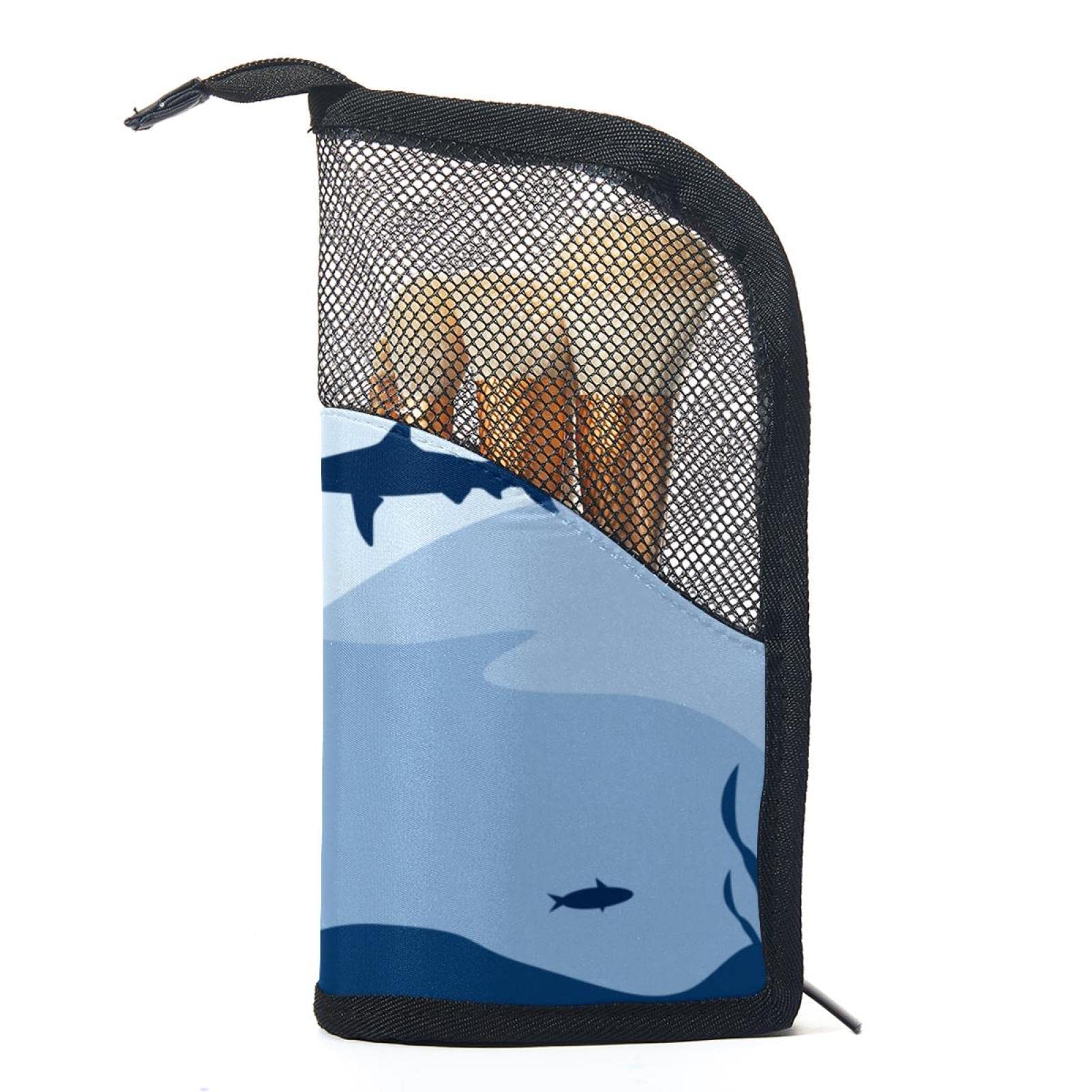Premium Makeup Brush Organizer Bag with 12 Brushes - Devilfish & Shark Octopus Design - Portable Cosmetic Brush Holder Case for Travel & Home Storage