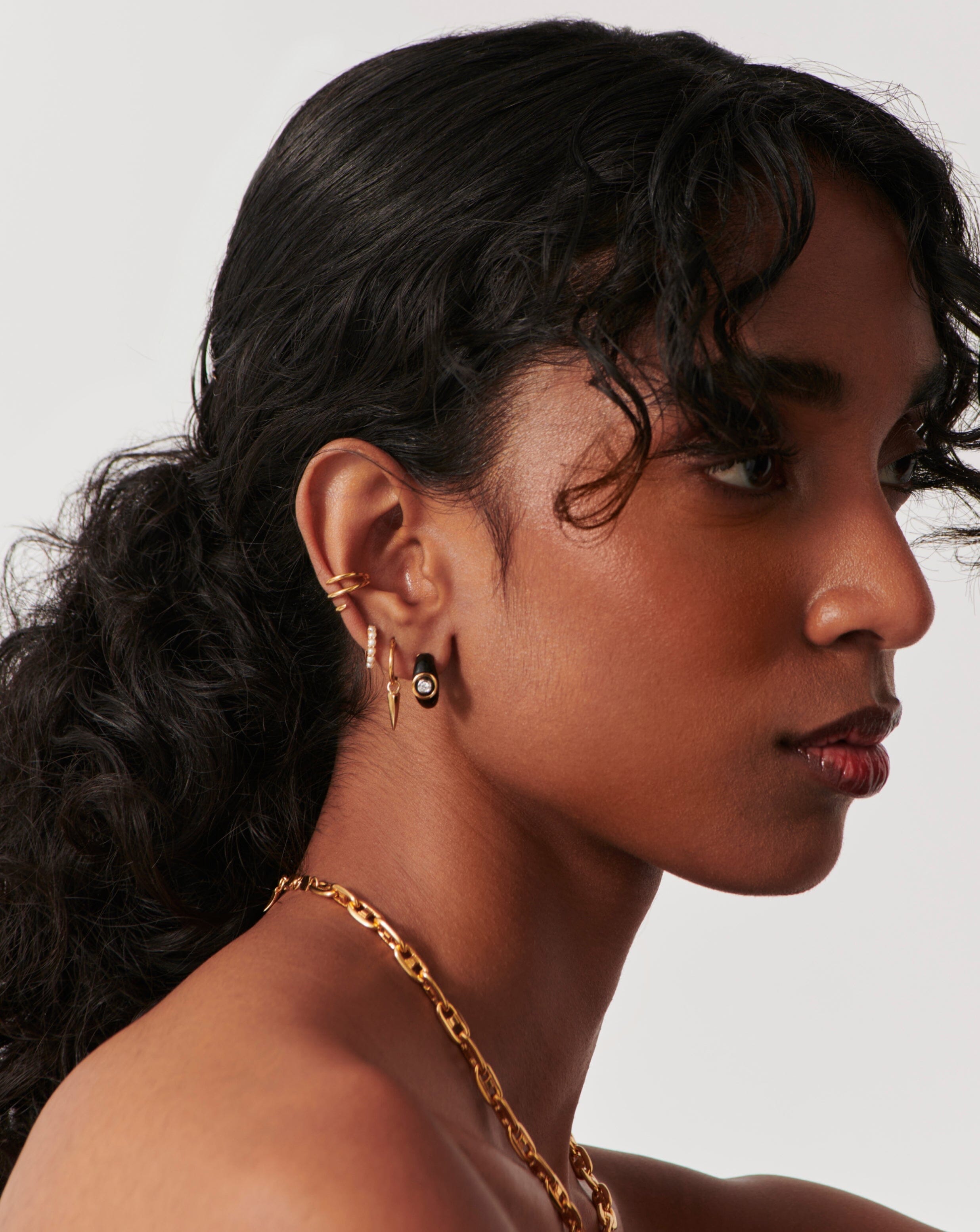 18k Gold Plated Cubic Zirconia Enamel Stone Dome Small Hoop Earrings for Women | Elegant Everyday & Party Jewelry Gift