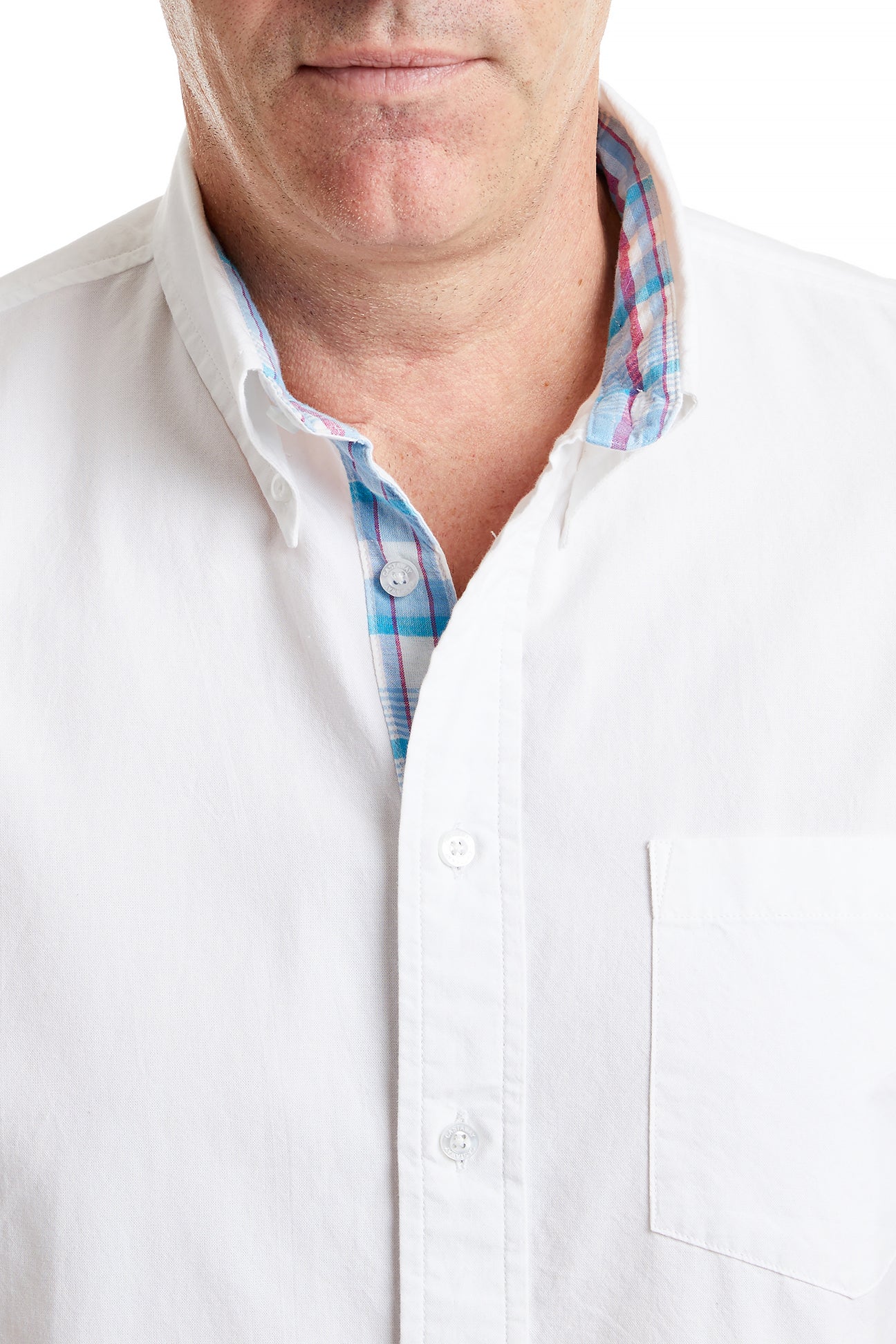 Men's White Oxford Chase Shirt with Bimini Madras Trim - Classic Casual Button Down for Office, Business & Everyday Wear