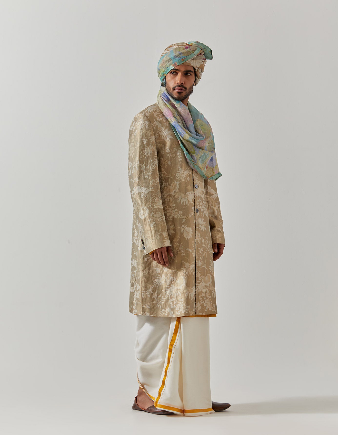 Matrix Jacket - Premium Silk Brocade Coat in Oyster Grey & Rainforest Colors | Water-Resistant Outerwear for Urban Fashion & Outdoor Adventures