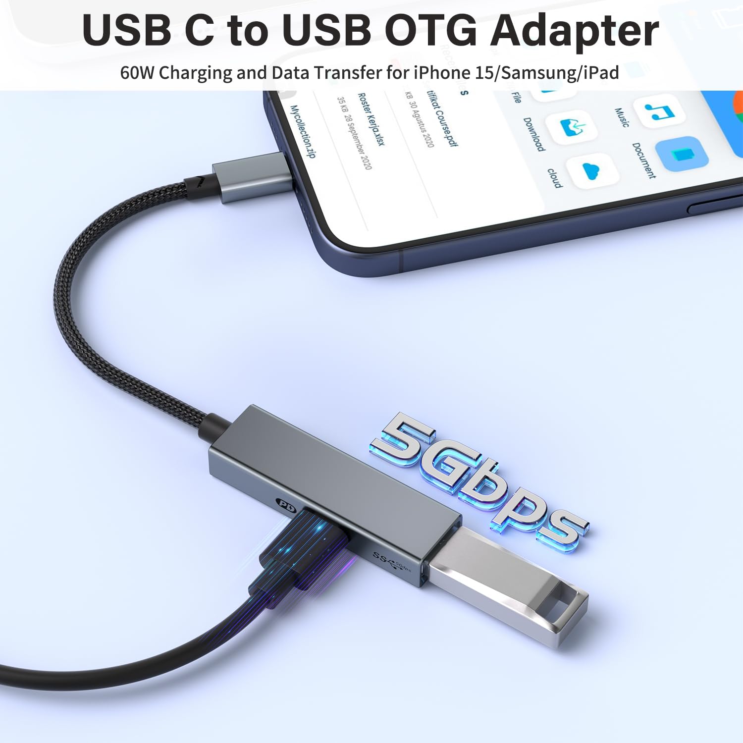 2-in-1 USB C to USB 3.0 OTG Adapter with 60W PD Charging - Compatible with iPhone 15/15 Pro, iPad Pro, MacBook Pro/Air, Galaxy S24/S23, Chromecast with Google TV, Pixel 8 - Fast Data Transfer & Simultaneous Charging for Work, Travel & Home Entertainment