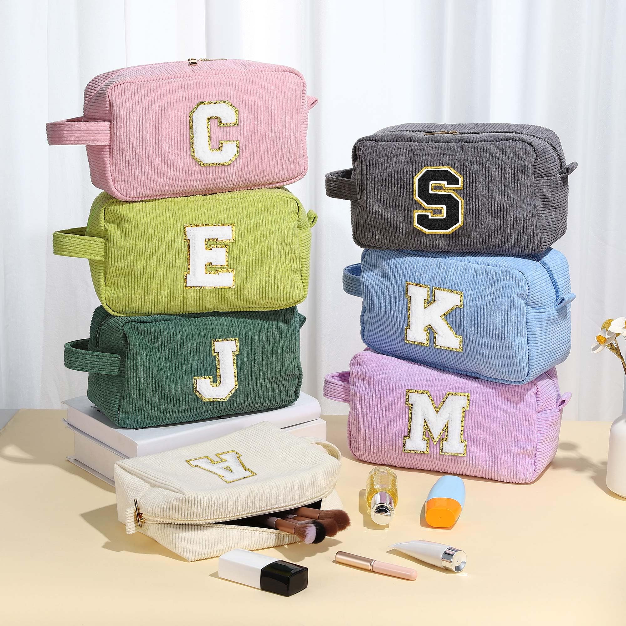 YOOLIFE Personalized Monogram Makeup Bag - Cute Travel Toiletry Bag for Women, Best Friend Birthday Gift & Bridesmaid Wedding Gift (Letter J) - Perfect for Travel, Bachelorette Parties & Daily Cosmetics Storage