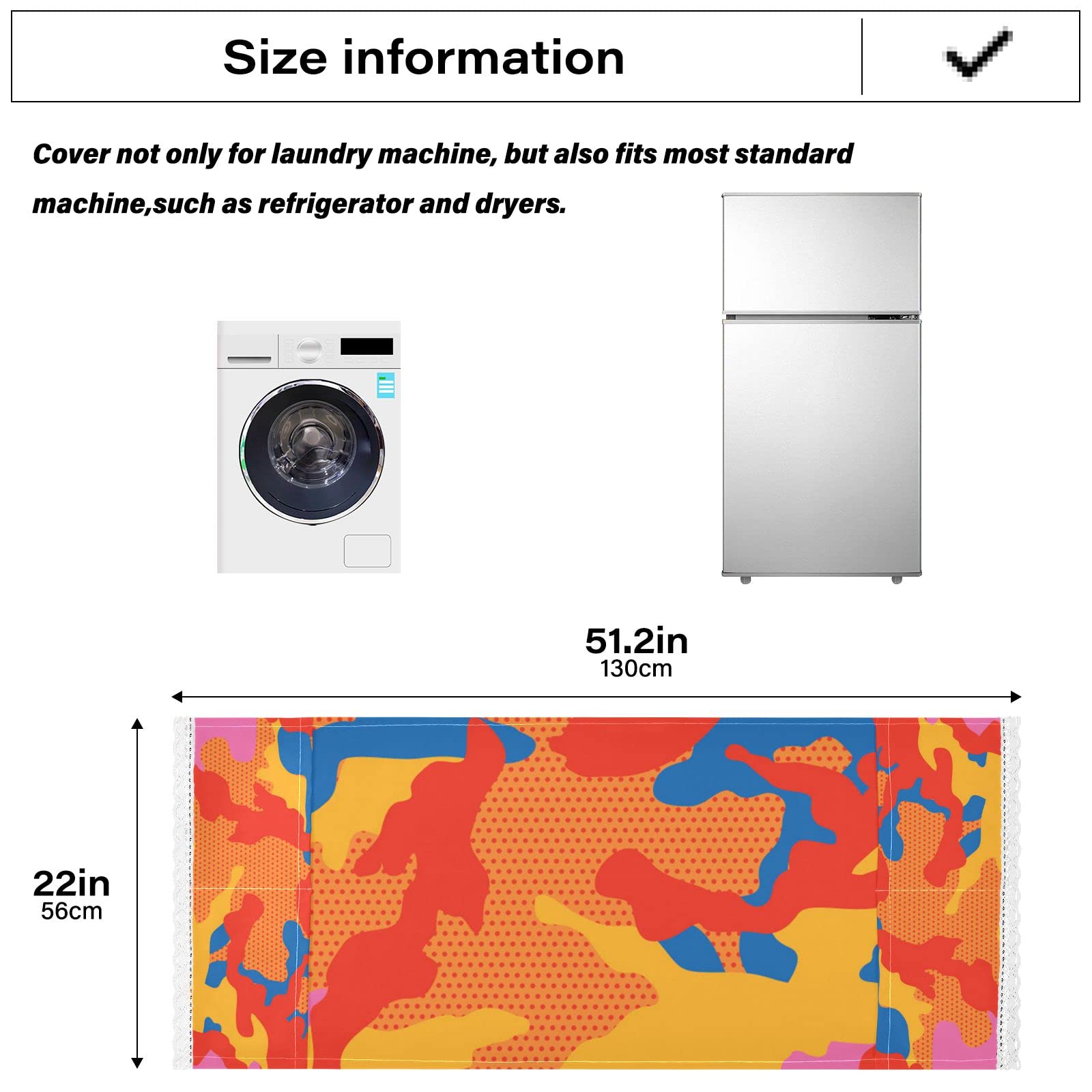 Camouflage Print Anti-Slip Washing Machine Cover with 4 Storage Bags - Dustproof Dryer Top Cover for Laundry Room, Fridge Protector - Perfect for Home, Apartment & RV Use