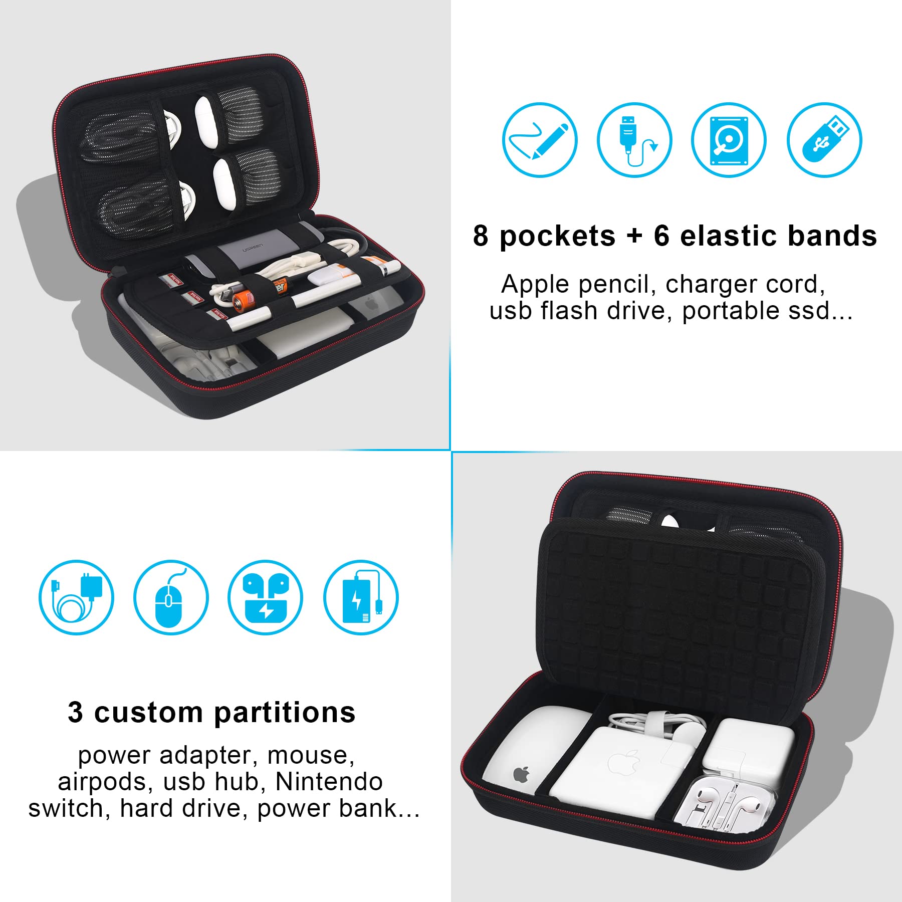 Elonbo Travel Cord Organizer - Universal Tech Storage Bag for Chargers, Cables & Accessories | Perfect for MacBook, Apple Pencil & USB Drives