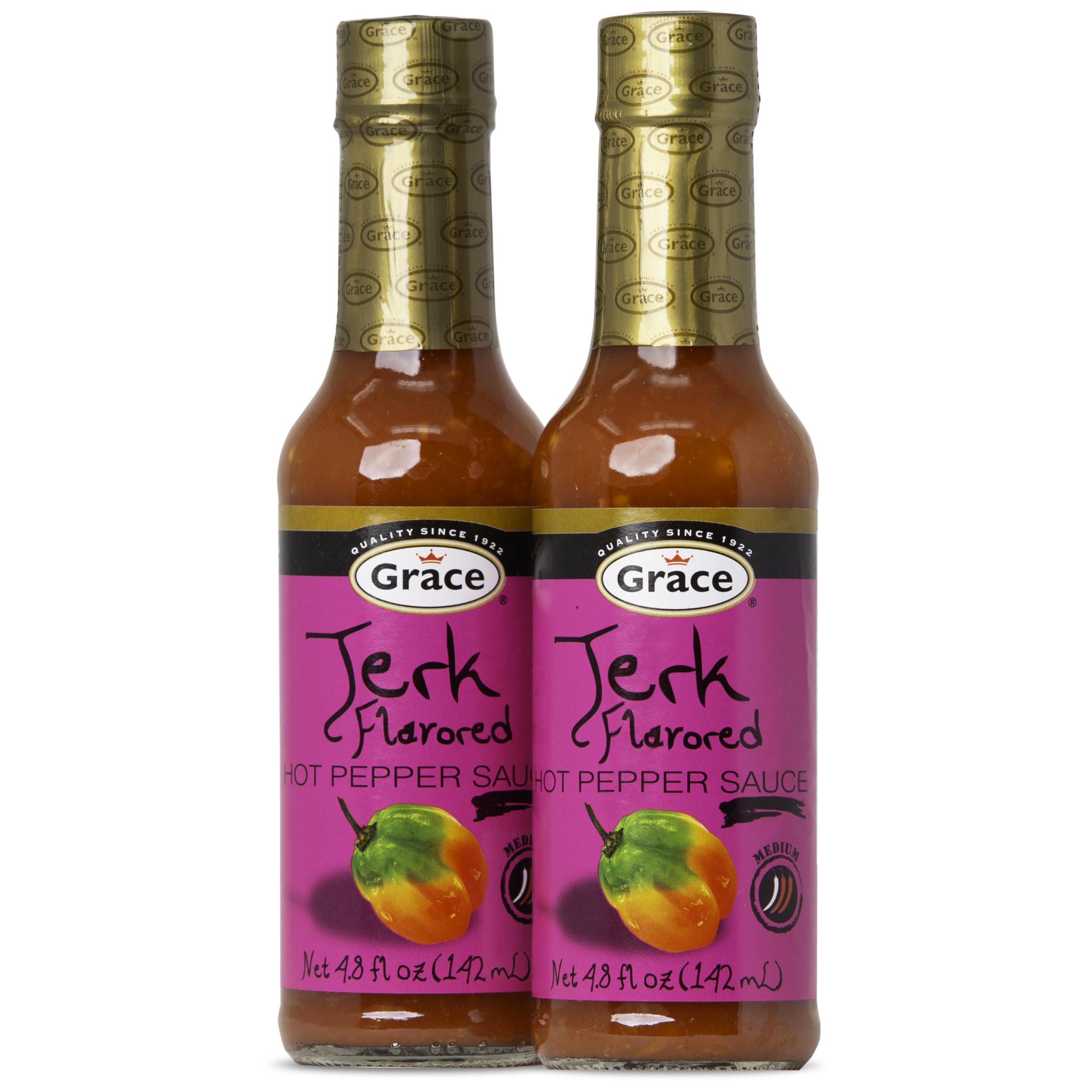 Authentic Jamaican Scotch Bonnet Pepper Sauce - Grace Jerk Hot Pepper Sauce 4.8oz (2 Pack) - Spicy Jerk Seasoning for Wings, Grilling & Caribbean Cooking - Hot Sauce for BBQ, Chicken & Seafood