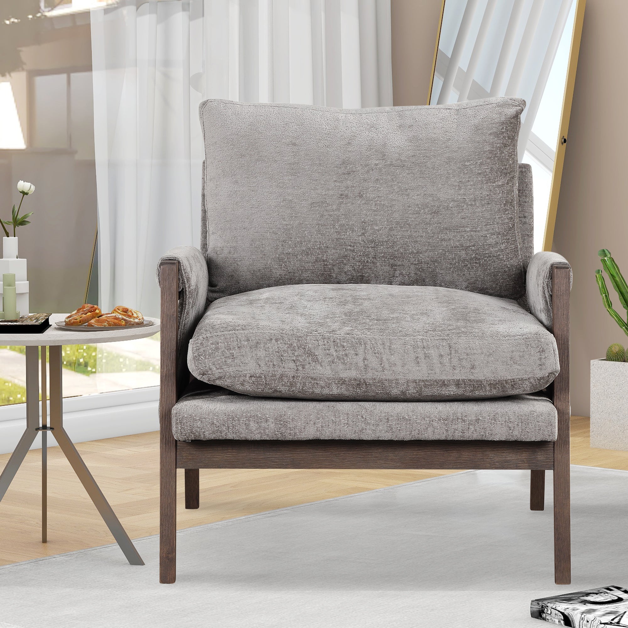 Kelly Mid Century Modern Velvet Accent Armchair - Stylish Roundhill Furniture for Living Room, Bedroom & Office - Comfortable Lounge Chair for Home Decor