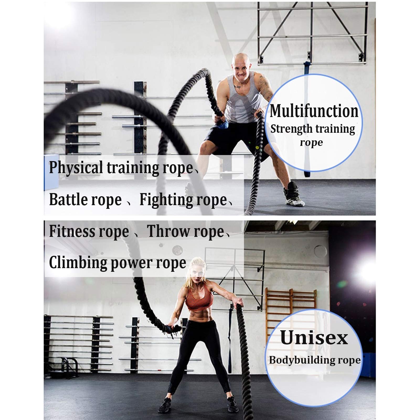 Battle Rope 38mm x 12m - Heavy Duty Fitness Rope for Outdoor Workouts, Strength Training & Aerobic Exercise - Perfect for Men & Women Gym Equipment, CrossFit & Home Fitness Routines