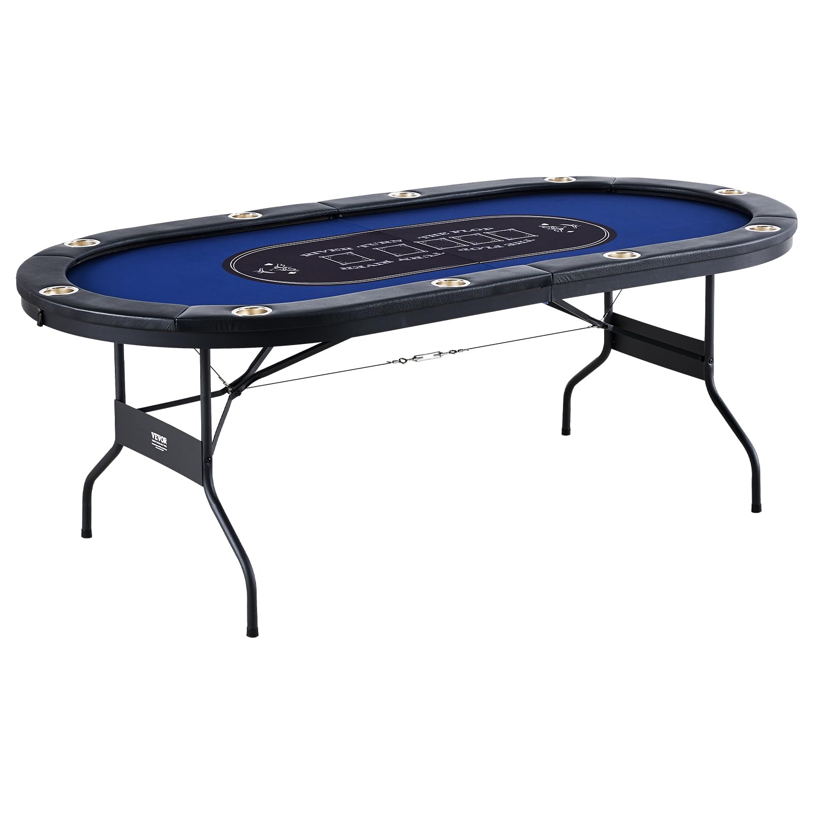 VEVOR 10 Player Foldable Poker Table - Portable Texas Holdem & Blackjack Game Table with Padded Rails, Stainless Steel Cup Holders - 84 Inch Blue Casino Table for Home Game Nights & Poker Parties