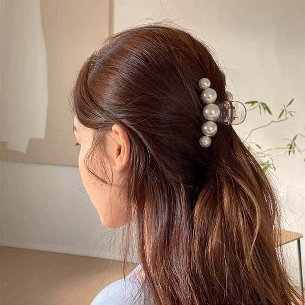 Pearl Hair Clips 4PCS - Acrylic Jaw Clamps for Thick & Curly Hair - Women's Hair Accessories for Party & Daily Use