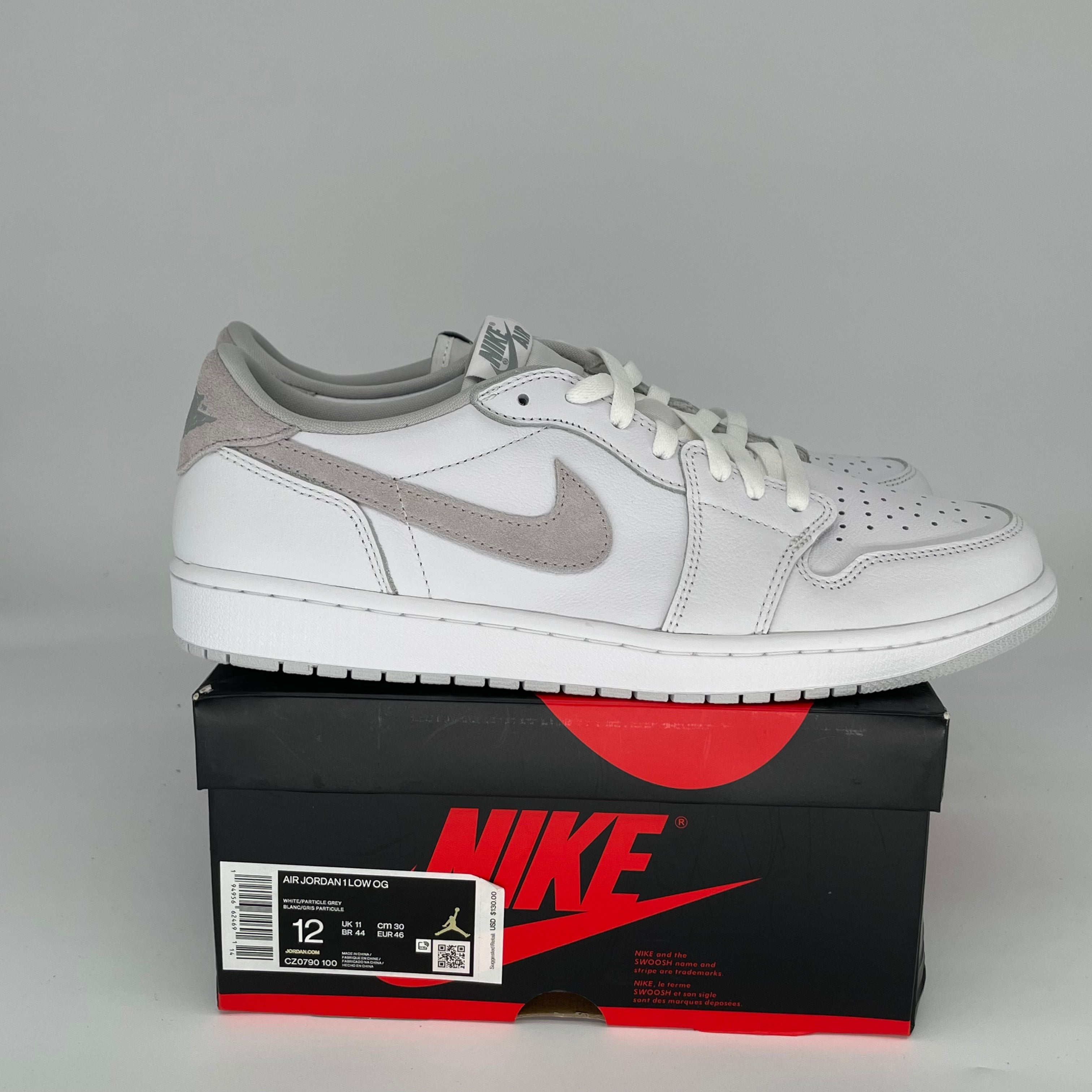 Original Air Jordan 1 Low Neutral Grey Men's Sneakers - Size 12 (CZ0790-100) - Retro Basketball Shoes for Casual Wear & Street Style