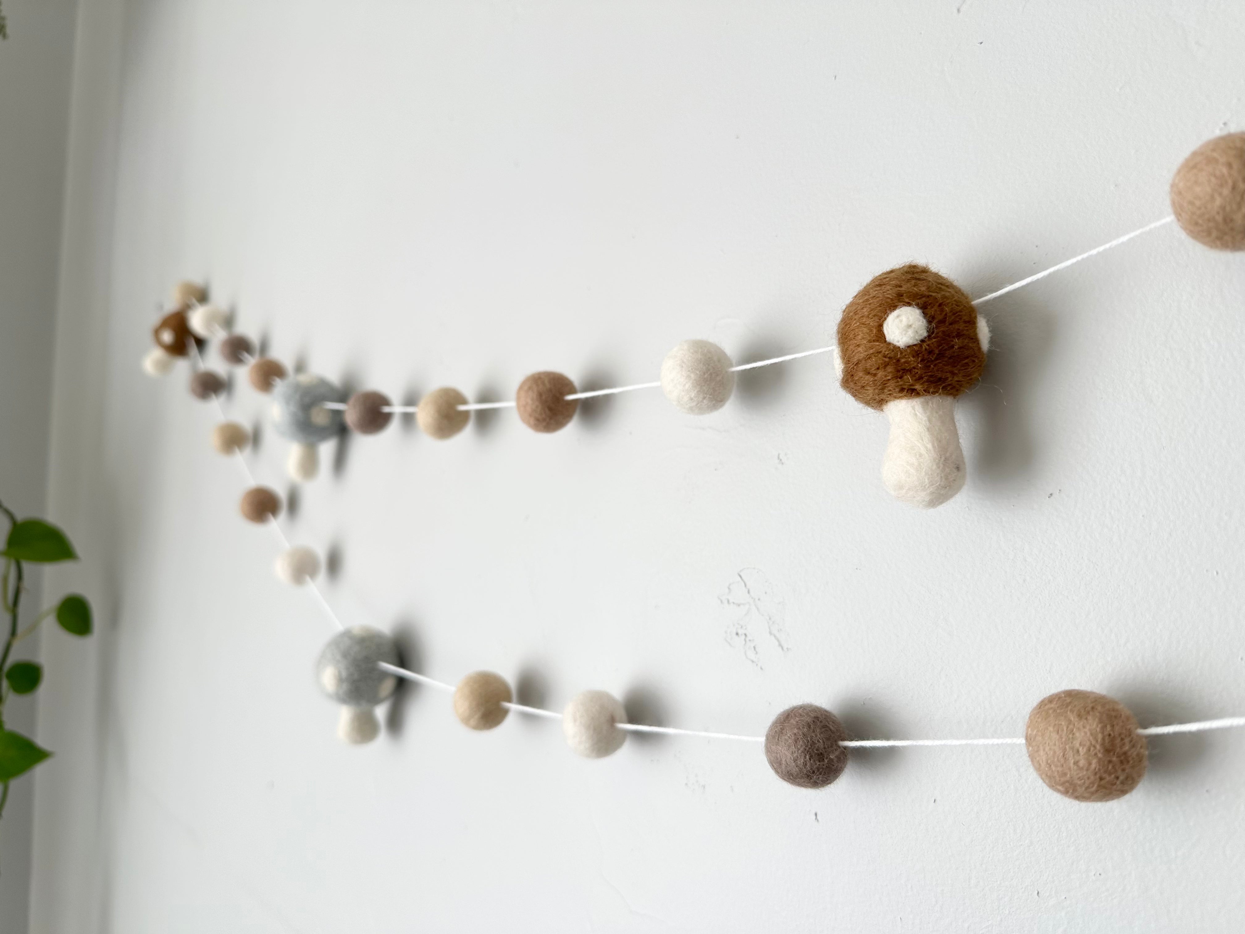Neutral Mushroom Garland Decor - Boho Home & Party Decoration for Wall, Nursery, Wedding, and Festive Events