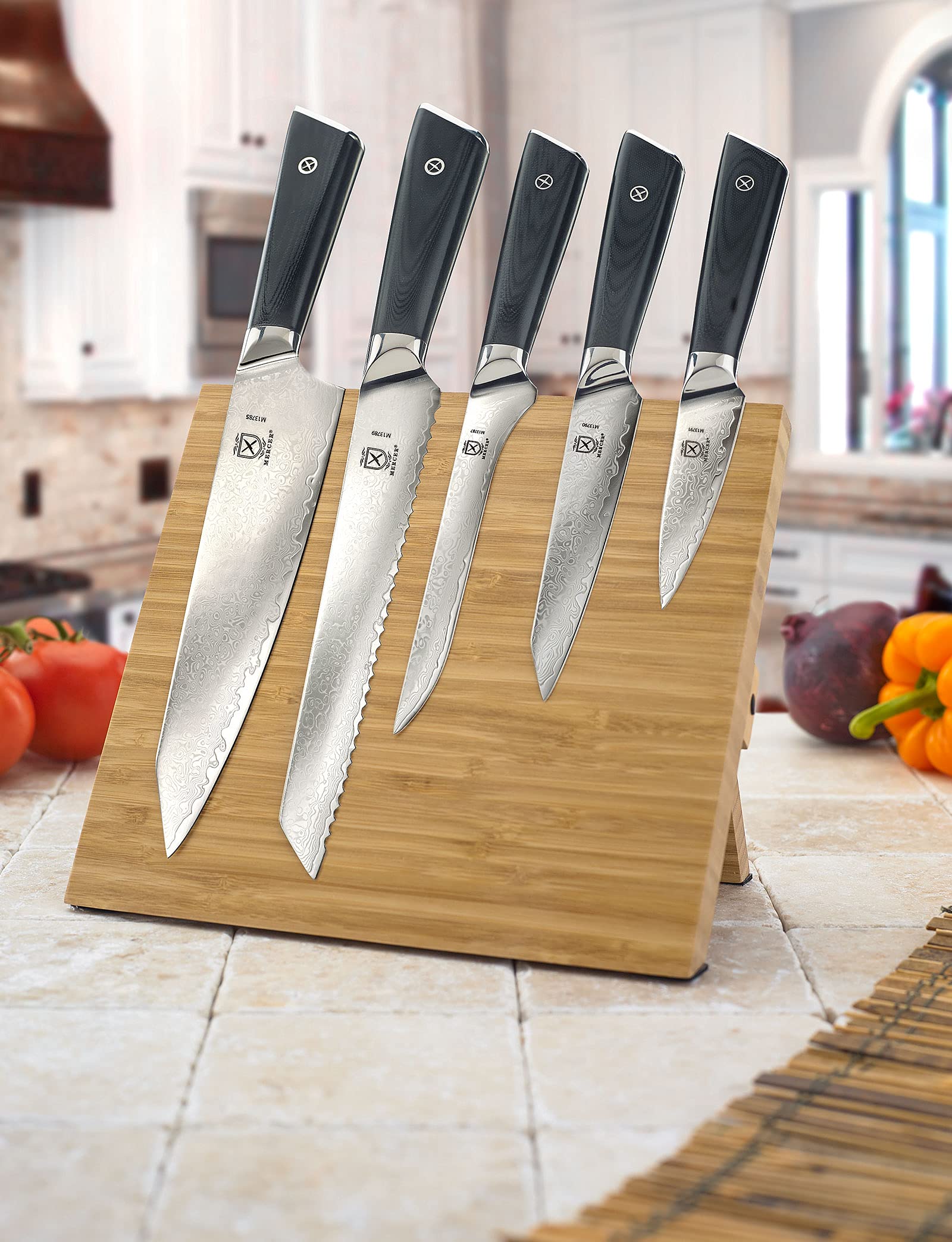 Premium Mercer Culinary 6-Piece Super Steel Knife Set with Magnetic Bamboo Stand & Ergonomic G10 Handles - Professional Chef Knives for Kitchen, Home Cooking, Meat Cutting & Food Preparation