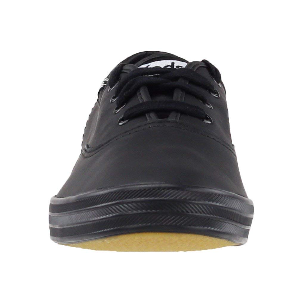 Keds Women's Champion Black Leather Sneakers Wide Width 9.5 - Comfortable Casual Shoes for Walking, Work & Everyday Wear
