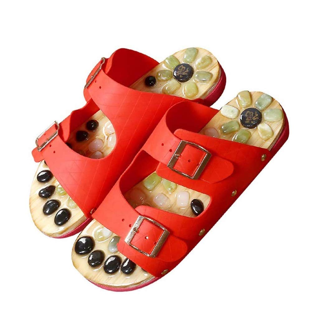 Natural Pebble Foot Massage Shoes - Cobblestone Therapy Slippers for Reflexology, Elderly Foot Care & Pain Relief - Breathable Health Sandals for Men & Women (Size 37-38, Red) - Perfect for Home Relaxation, Spa Therapy & Post-Workout Recovery