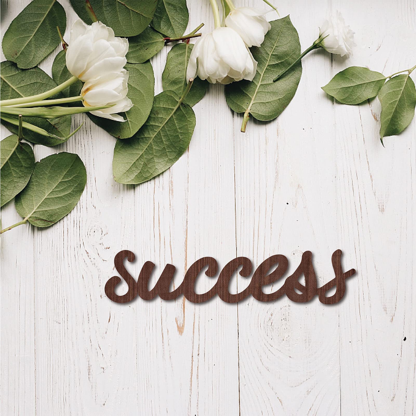 CREATCABIN Wooden Success Letter Cutout Sign - Rustic Farmhouse Wall Art Decor for Home, Housewarming Gift, Front Door & Entryway Decoration - Brown, 11.9 x 2.6 Inch - Perfect for Office Motivation & Living Room Inspiration