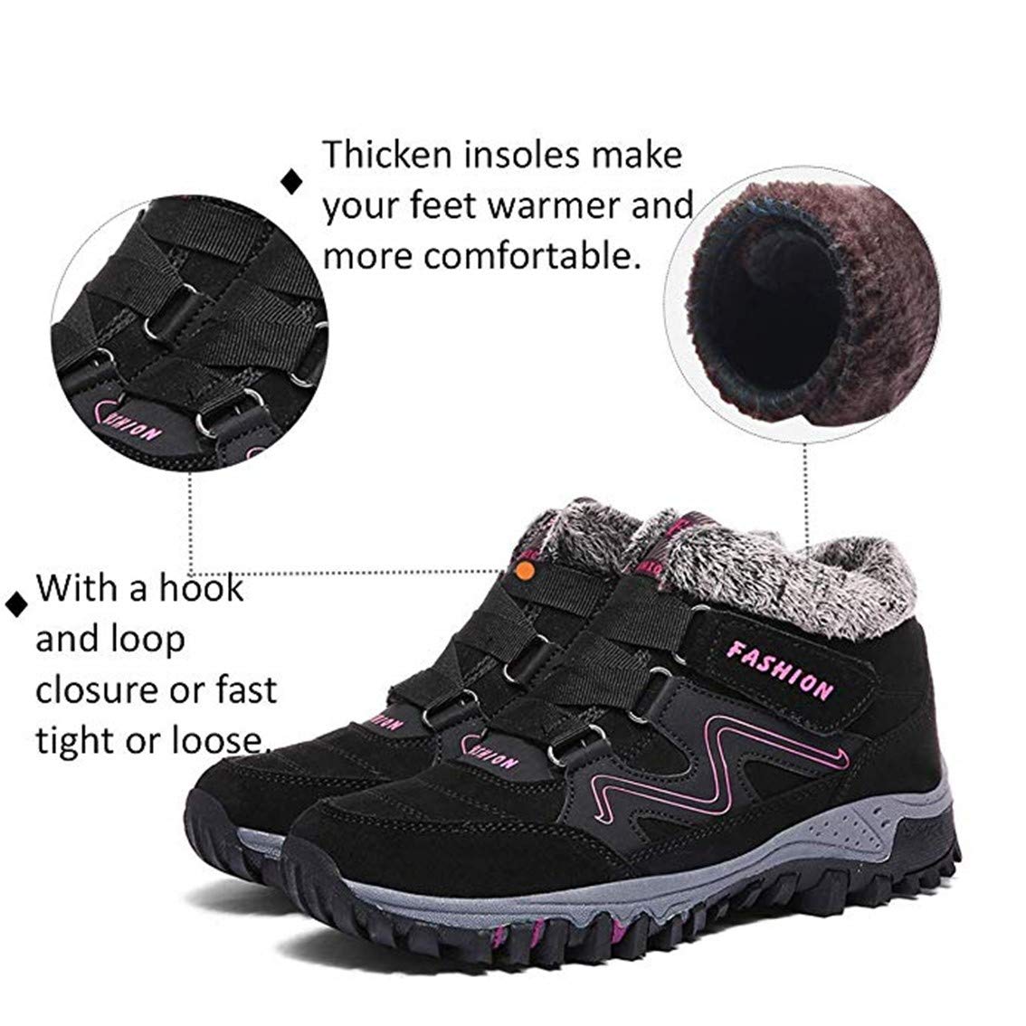 Qiucdzi Women's Winter Snow Boots - Warm Fur Lined Anti-Slip Ankle Boots for Outdoor Walking & Trekking - Non-Slip Sole, Comfortable & Stylish (Red, Size 6.5) - Perfect for Snowy Days, Hiking & Cold Weather Adventures