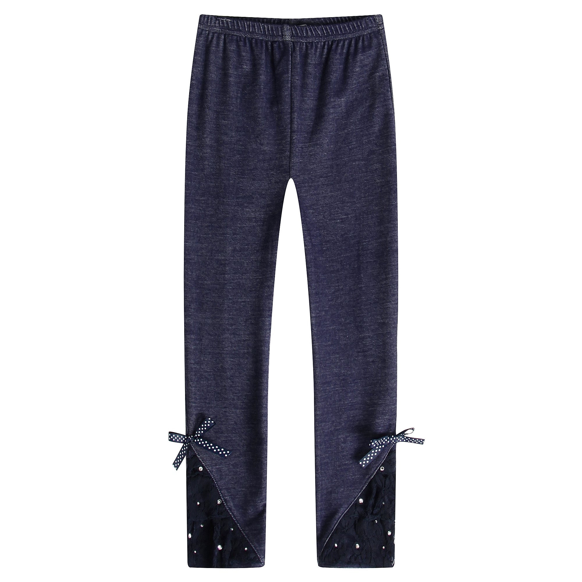 Richie House Little Girls' Cute Lace Trim Ankle Pants with Bow - Perfect for School, Playdates & Special Occasions