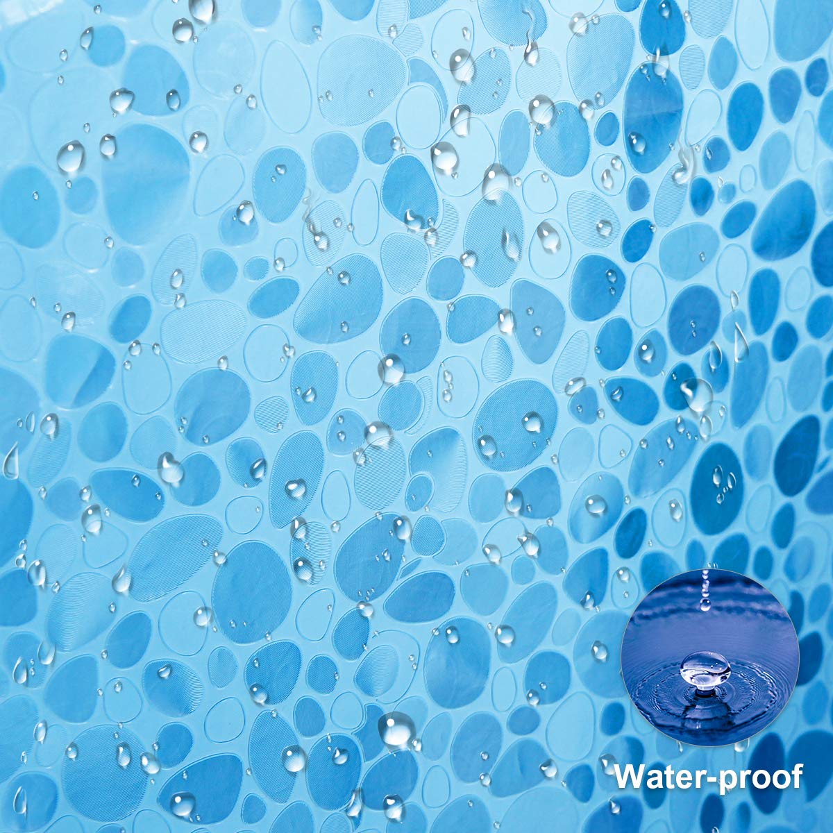 WELTRXE EVA Shower Curtain Liner - 72x72 Inch 3D Blue Pebble Design, Clear Plastic Bathroom Shower Liner with Weighted Magnets & 12 Hooks, 8G Thick Heavy Duty Waterproof Shower Curtain for Shower Stall or Bathtub - Perfect for Modern Bathrooms & Spa-Like Showers