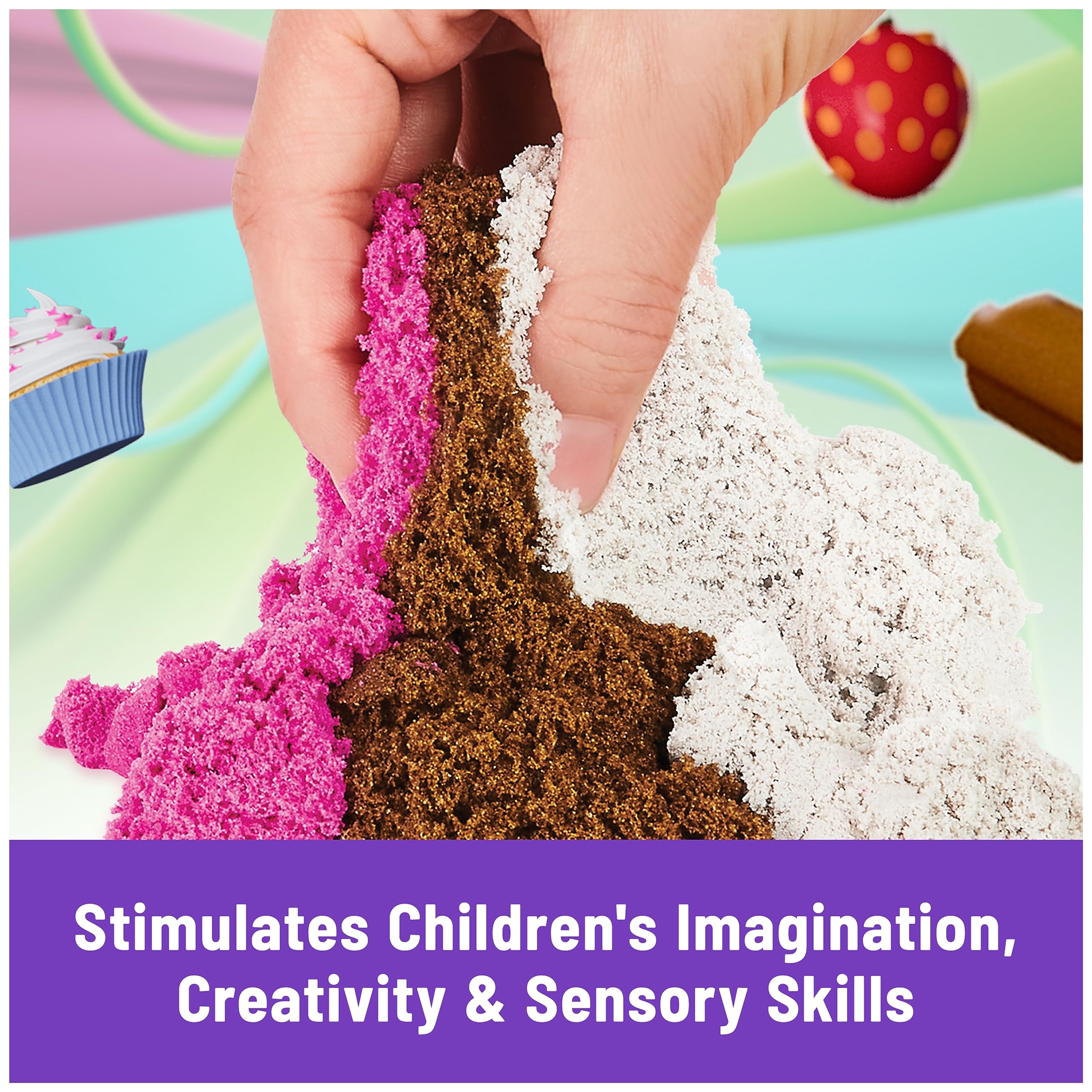 Kinetic Sand Scents Ice Cream Treats Playset - 3 Vibrant Colors & 6 Serving Tools for Sensory Play | Perfect for Kids' Creative Fun & Stress Relief