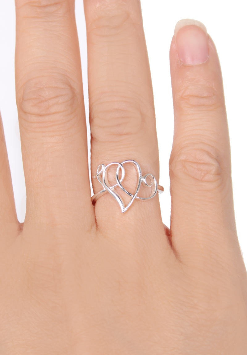 Elegant Heart Scroll Silver Ring for Women - Perfect for Valentine's Day, Anniversary & Romantic Gifts