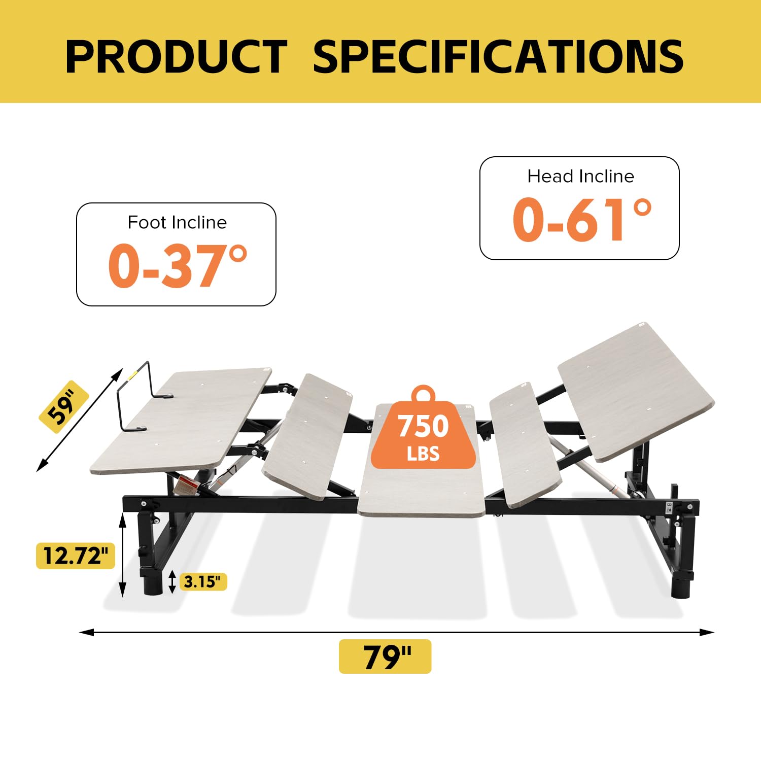 Donext Adjustable Bed Base Queen Size - Electric Bed Frame with Independent Head & Foot Incline, Quiet Motor & Wireless Remote - Grey - Perfect for Home, Hospital, or Elderly Care Comfort