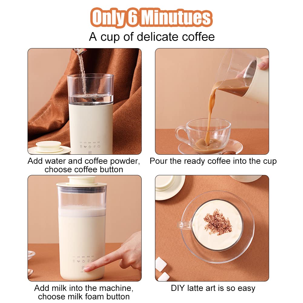 5-in-1 Portable Electric Kettle for Coffee, Tea & Milk Foam - 350ML Travel Mug with Auto Stir & Fast Boiling (110V) | Perfect for Home, Office & Travel | DIY Different Drinks in 7 Minutes