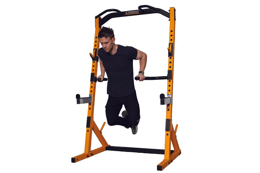 Powertec Half Rack Workbench - Heavy Duty Yellow Weightlifting Rack for Home Gym Strength Training | Perfect for Squats, Bench Press & CrossFit Workouts